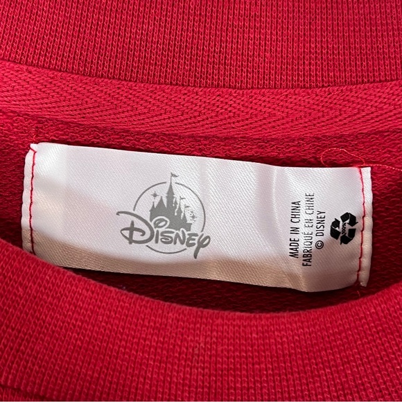 Disney Red Sweatshirt Embroidered Mickey Hands Heart Rainbow Size XS - Picture 4 of 6